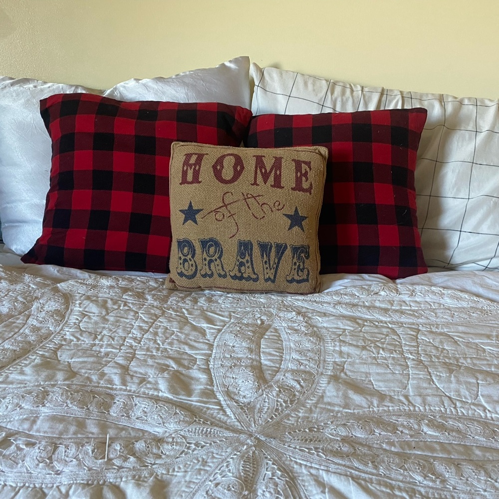 Small pillow, “Home of the Brave”.